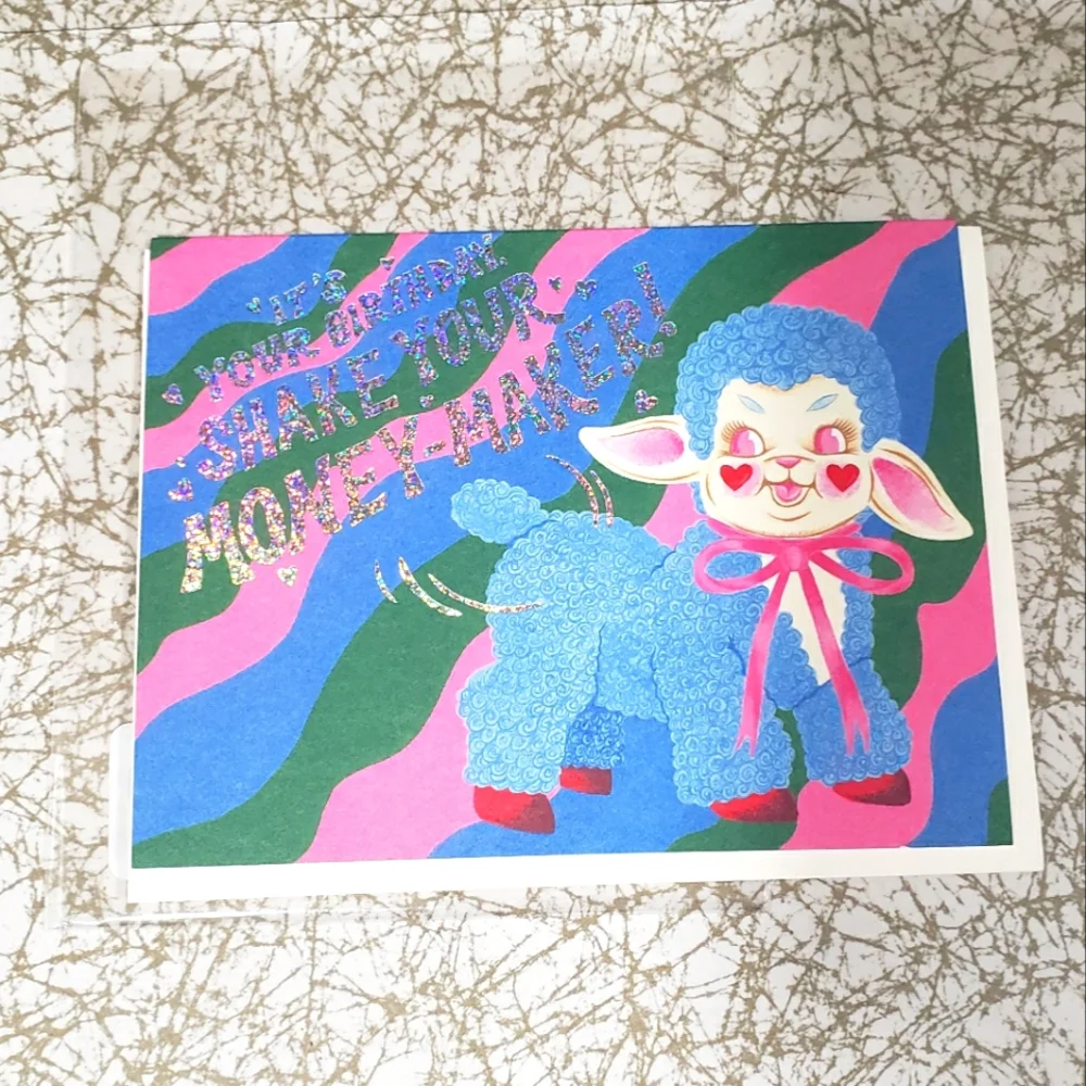 Colorful Retro Kitschy Lamb Birthday Card with Envelope NWT
